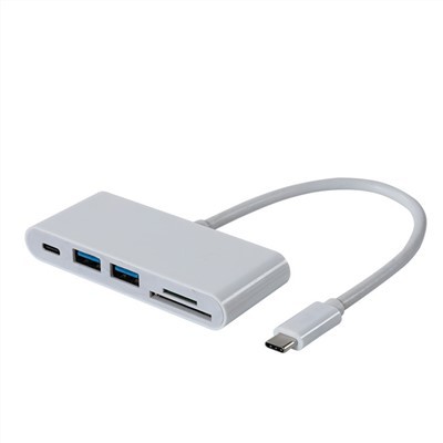 USB C 2-porti USB-jaotur kaardilugeja ja PD-pordiga
